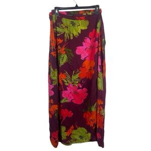 Long Tall sally  Pink Red Orange Wrap Maxi‎ Viscose Skirt Tropical Sz US 12 FLAW